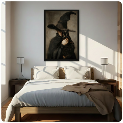 Dark Witch & Black Cat Canvas Wall Art