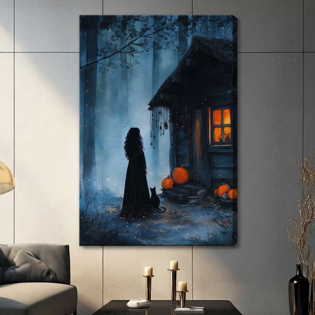 Halloween Witch Forest Framed Canvas Wall Art