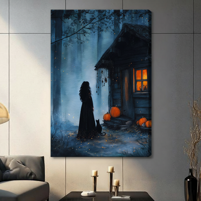 Halloween Witch Forest Framed Canvas Wall Art