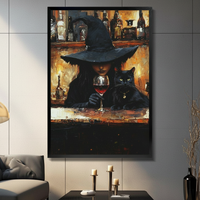 Gothic Witch Black Cat Wine Bar Canvas Art Wall Art