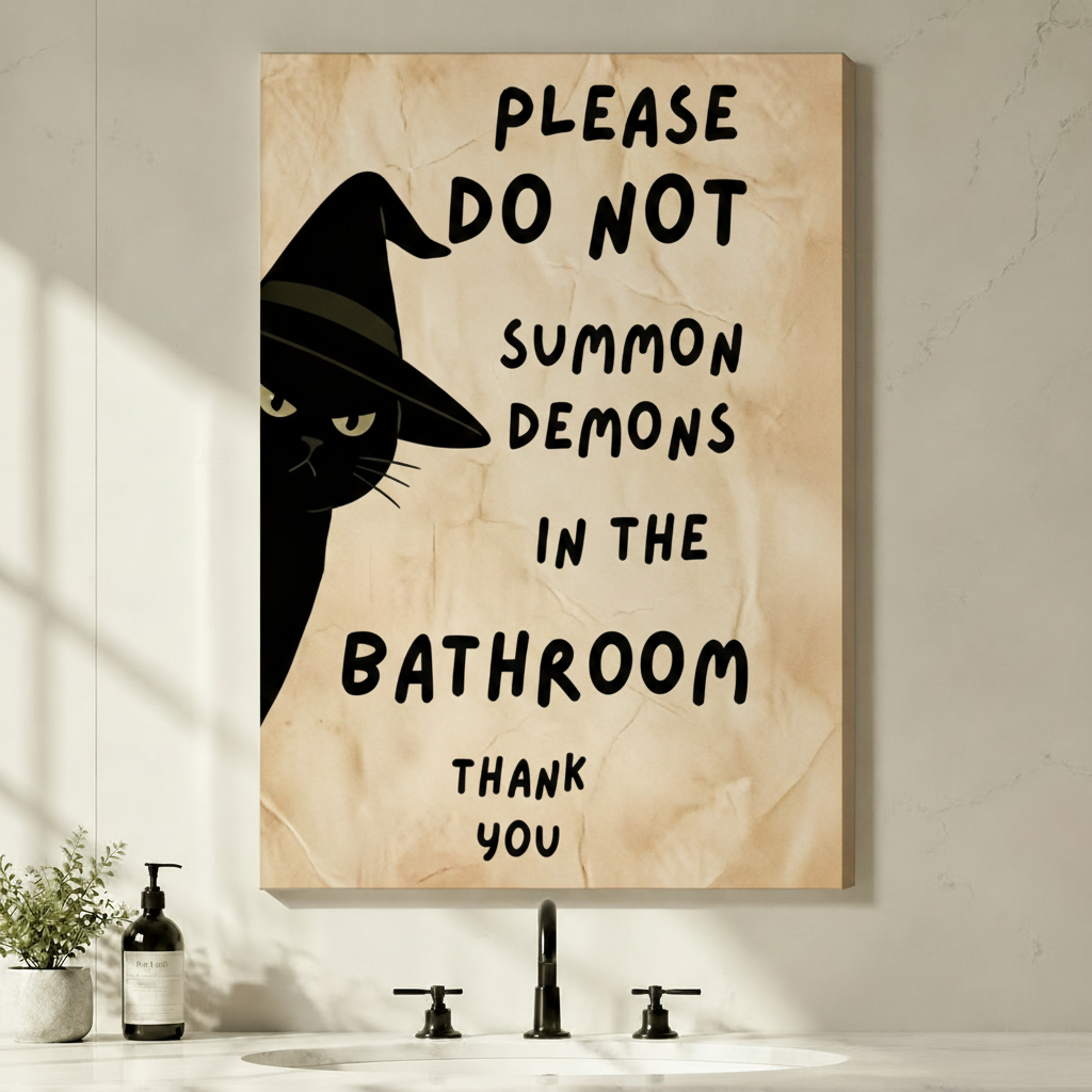 No Demons Bathroom Black Cat Canvas Art Wall Art