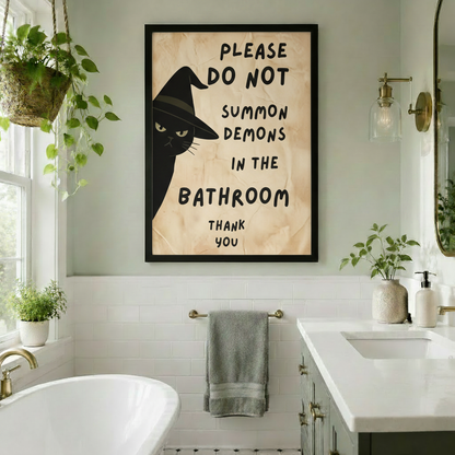No Demons Bathroom Black Cat Canvas Art Wall Art