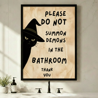 No Demons Bathroom Black Cat Canvas Art Wall Art
