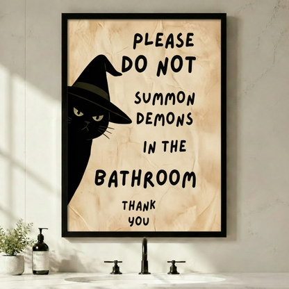 No Demons Bathroom Black Cat Canvas Art Wall Art