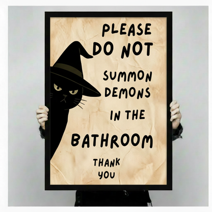 No Demons Bathroom Black Cat Canvas Art Wall Art