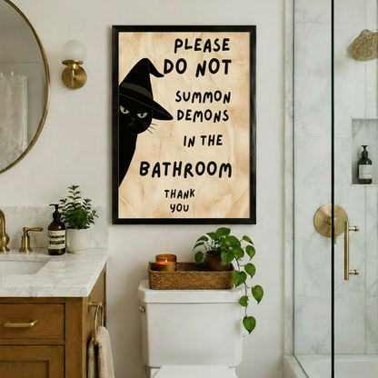 No Demons Bathroom Black Cat Canvas Art Wall Art