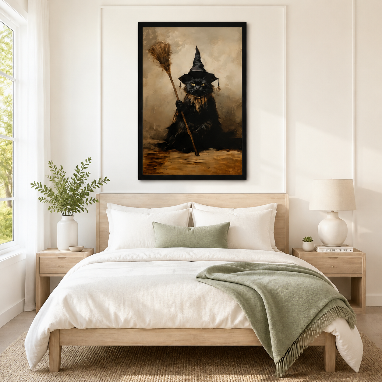 Gothic Witch Cat Dark Academia Canvas Art Wall Art