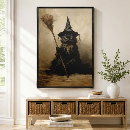 Gothic Witch Cat Dark Academia Canvas Art Wall Art