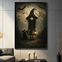 Gothic Witch Black Cat Halloween Canvas Art Wall Art