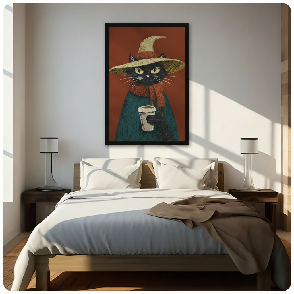 Witch Cat Coffee Cozy Canvas Art Wall Art