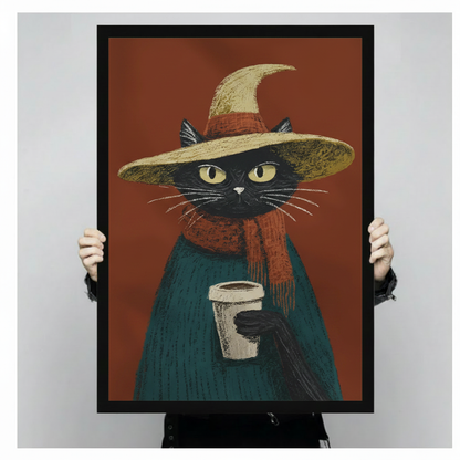 Witch Cat Coffee Cozy Canvas Art Wall Art