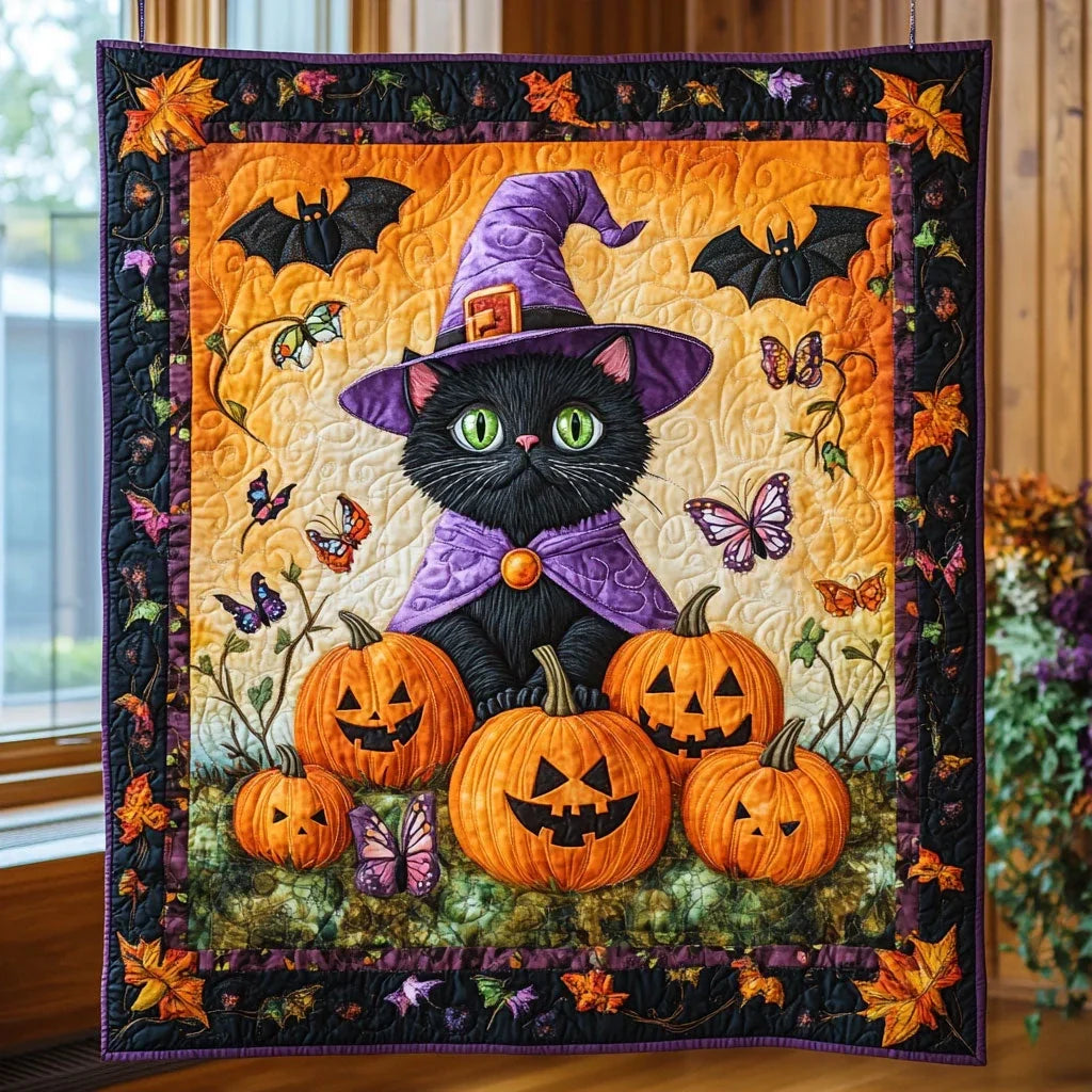 Witch Cat Quilt Blanket