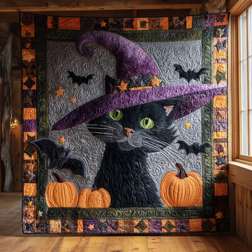 Witch Cat Guardian Quilt Blanket