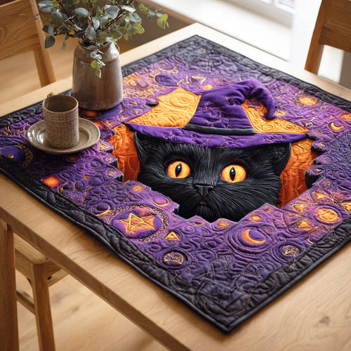 Witch Cat Night Quilted Table Topper