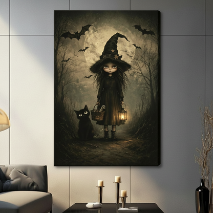 Gothic Witch Black Cat Halloween Canvas Art Wall Art