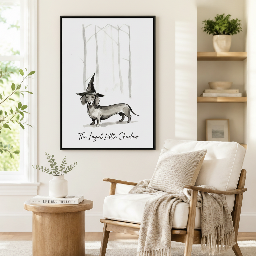Witch Hat Dachshund Whimsical Canvas Wall Art