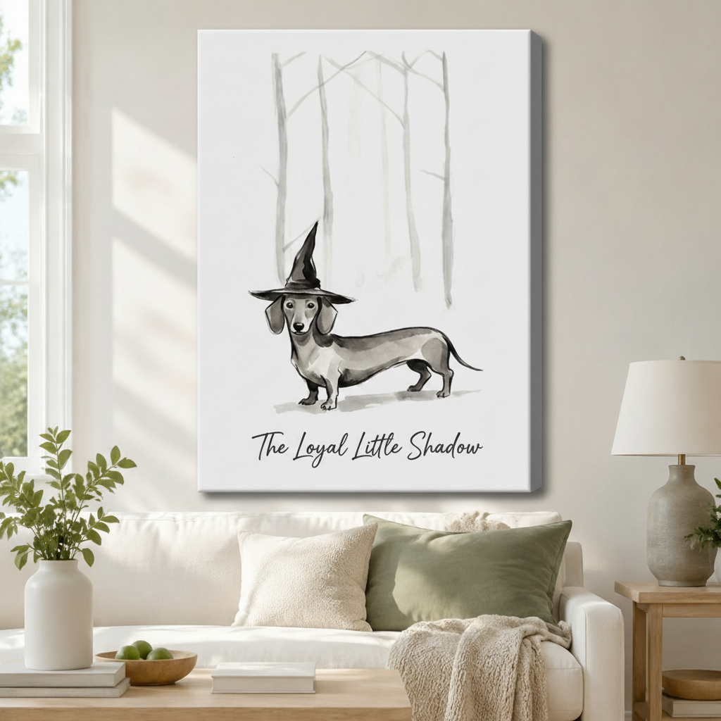 Witch Hat Dachshund Whimsical Canvas Wall Art