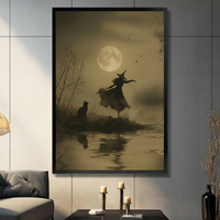 Vintage Witch Moon Dance Black Cat Canvas Art