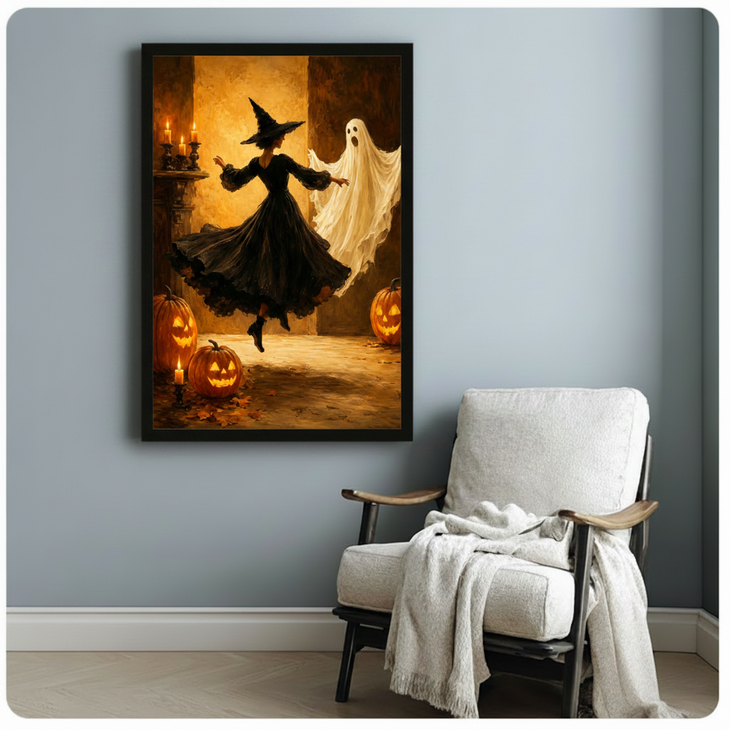 Halloween Witch Ghost Dance Vintage Canvas Art