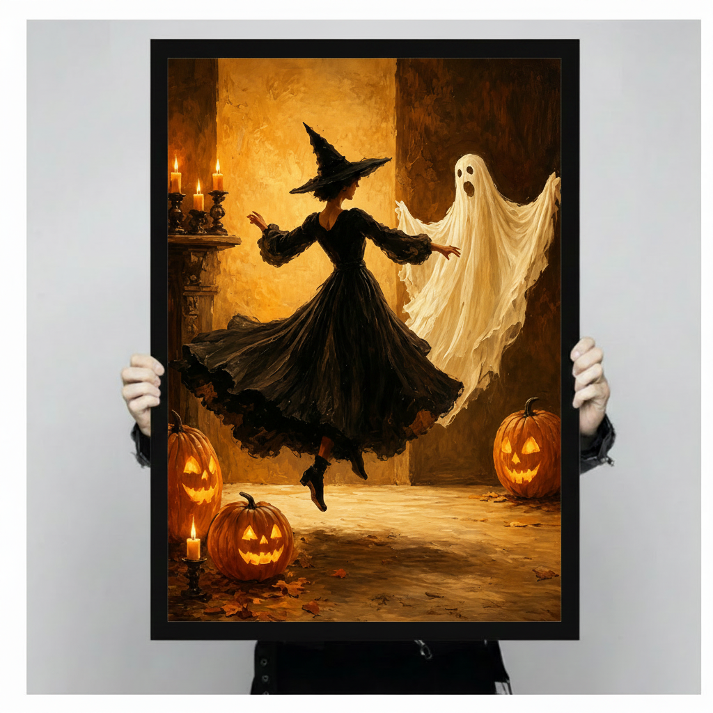 Halloween Witch Ghost Dance Vintage Canvas Art