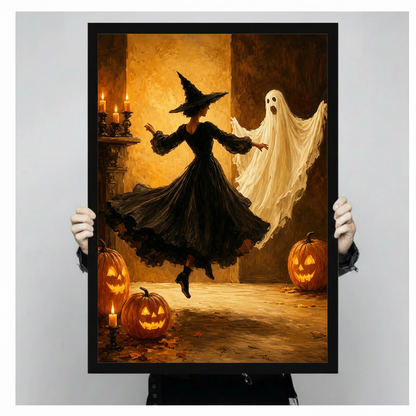 Halloween Witch Ghost Dance Vintage Canvas Art