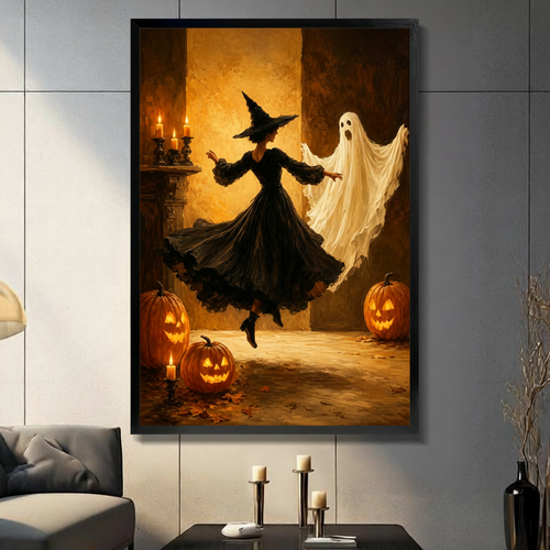 Halloween Witch Ghost Dance Vintage Canvas Art