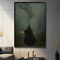 Gothic Witch Lantern Bats Night Canvas Art Wall Art