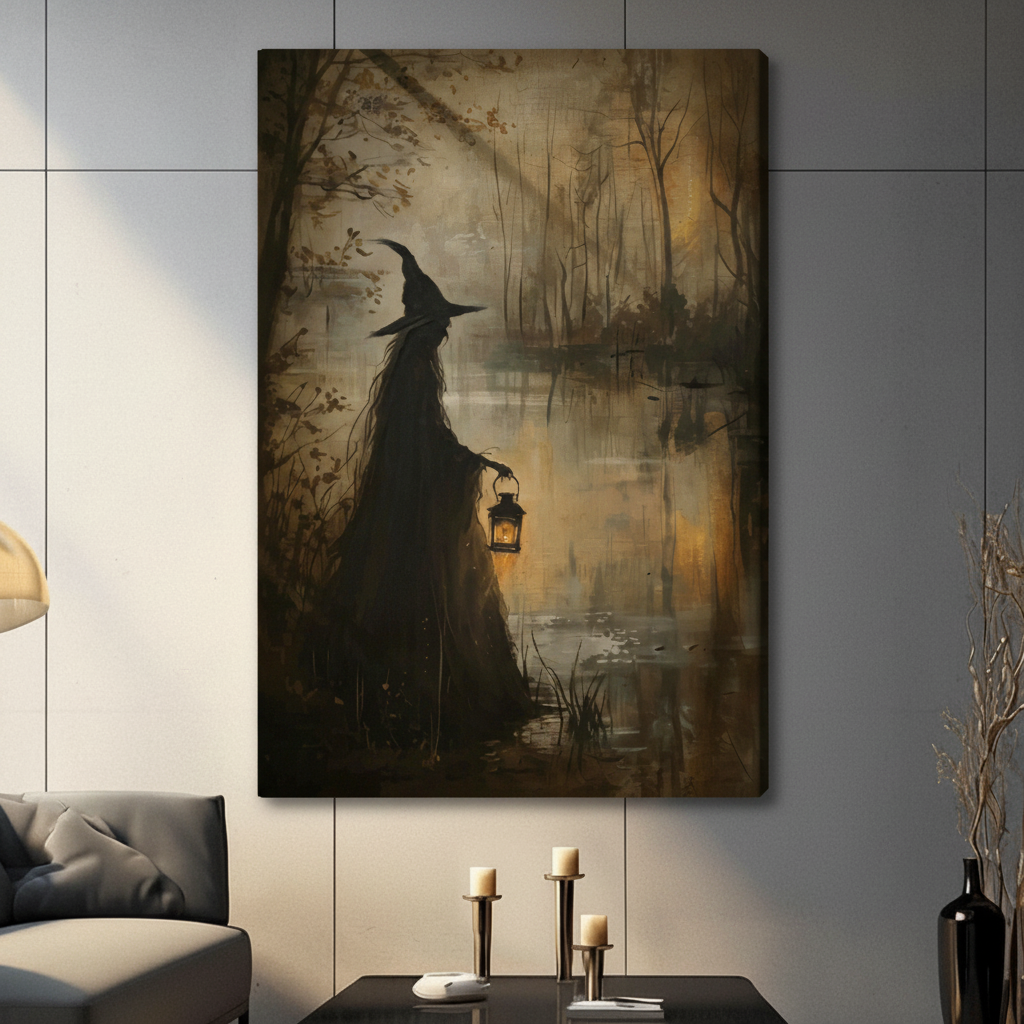 Swamp Witch Lantern Gothic Canvas Art Wall Art