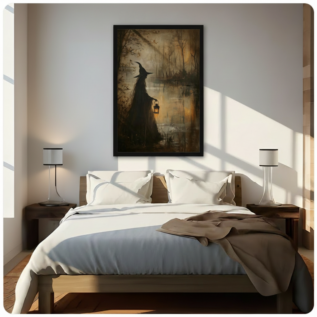 Swamp Witch Lantern Gothic Canvas Art Wall Art