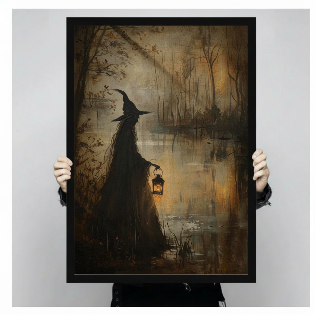 Swamp Witch Lantern Gothic Canvas Art Wall Art
