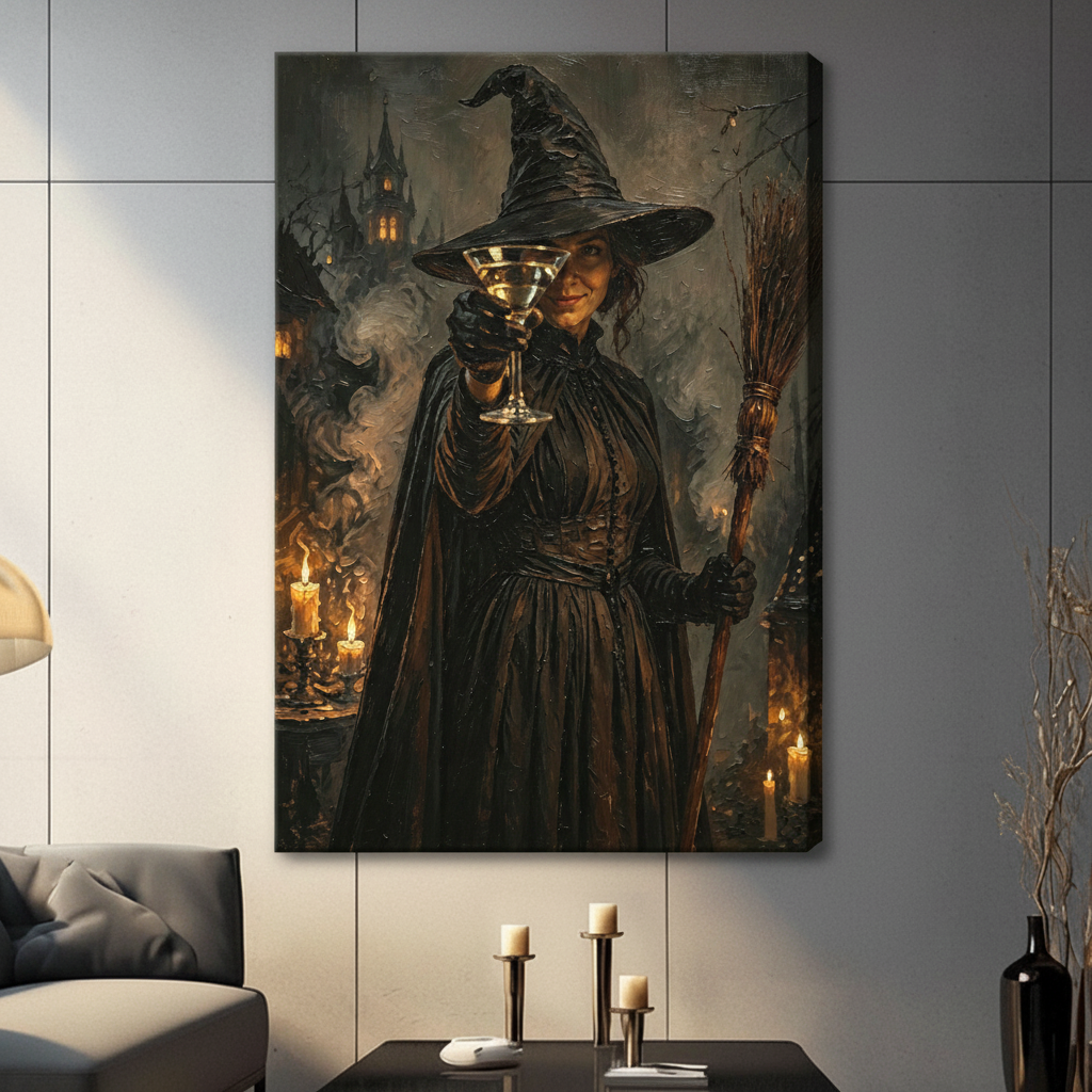 Gothic Witch Martini Canvas Wall Art