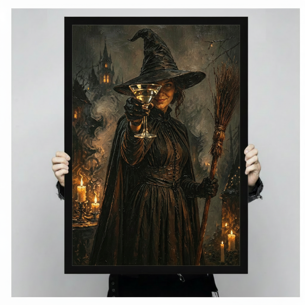 Gothic Witch Martini Canvas Wall Art