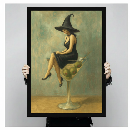 Vintage Witch Sitting Martini Glass Canvas Art