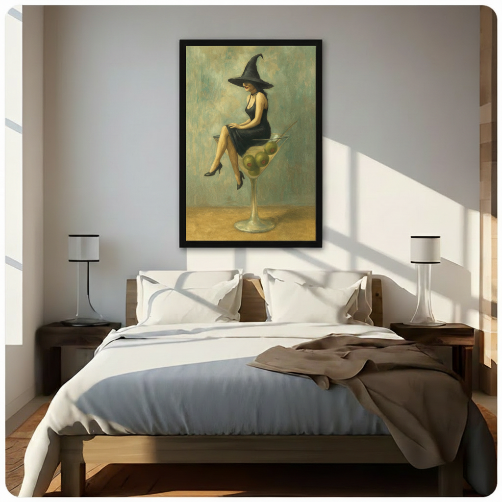 Vintage Witch Sitting Martini Glass Canvas Art