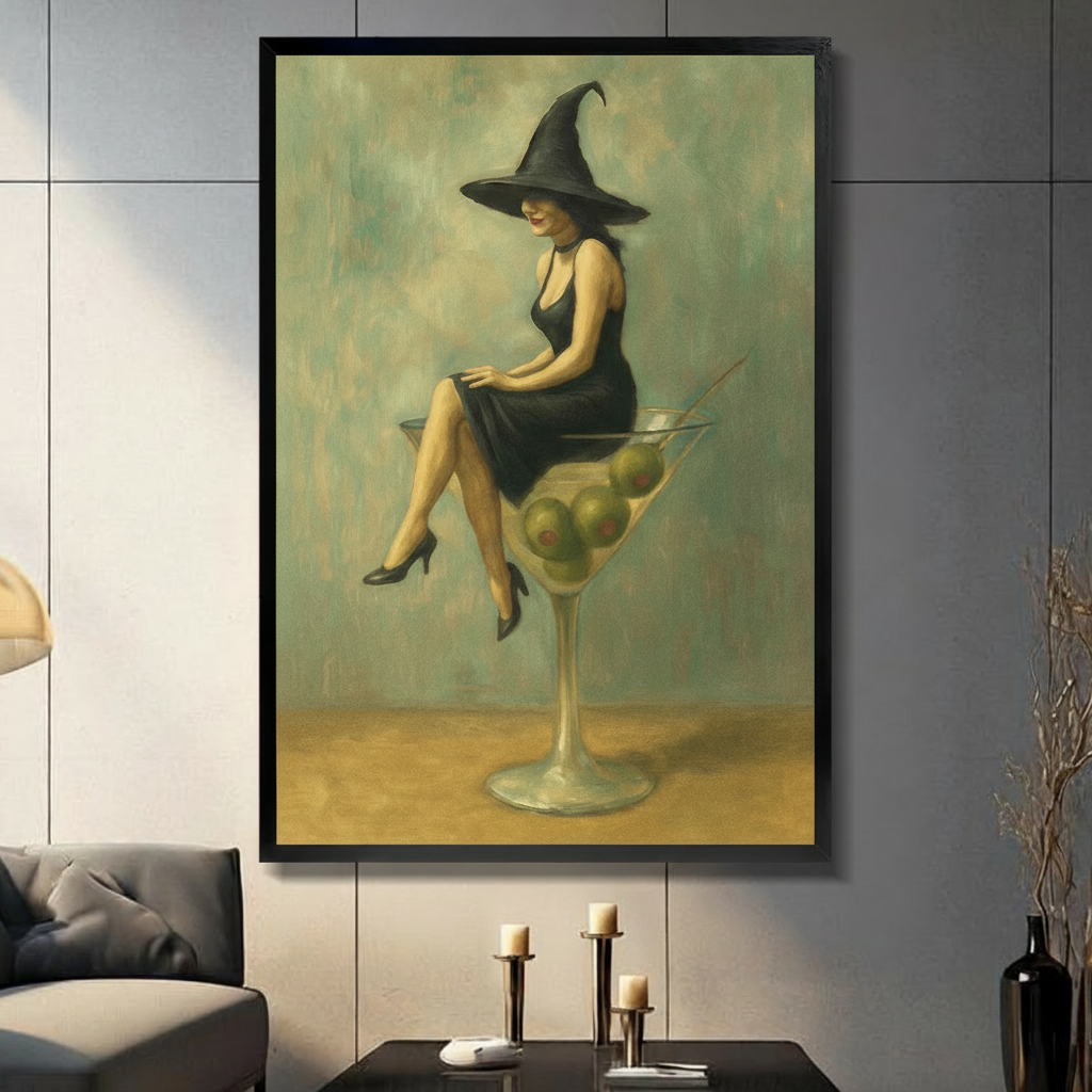 Vintage Witch Sitting Martini Glass Canvas Art