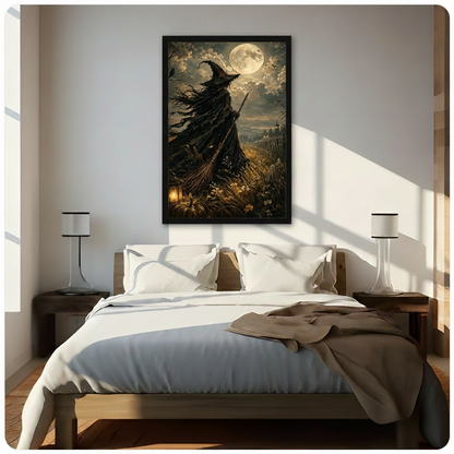 Full Moon Witch Field Gothic Canvas Art Wall Art