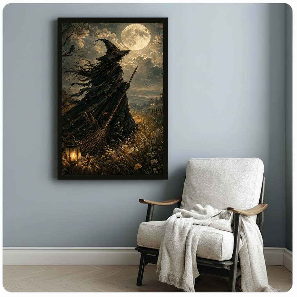 Full Moon Witch Field Gothic Canvas Art Wall Art