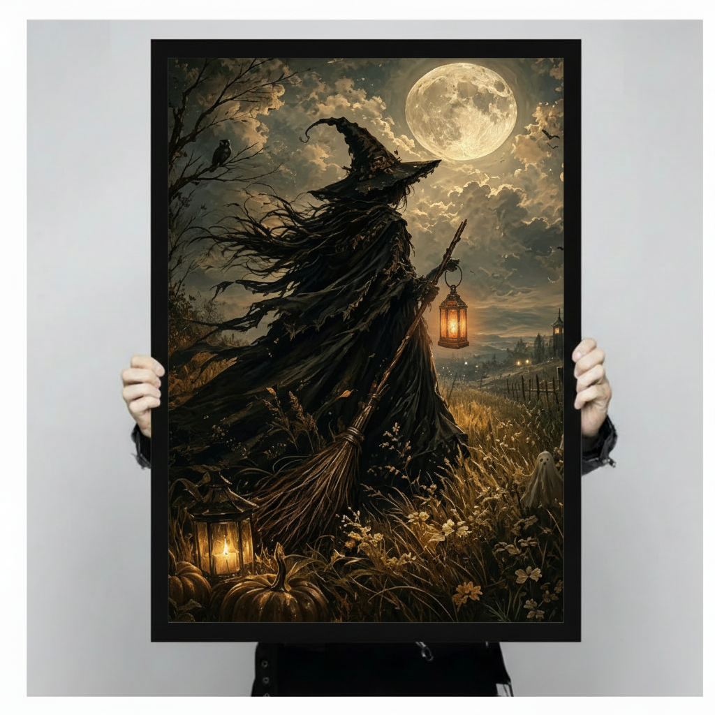 Full Moon Witch Field Gothic Canvas Art Wall Art