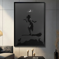 Gothic Witch Night Sky Silhouette Canvas Wall Art