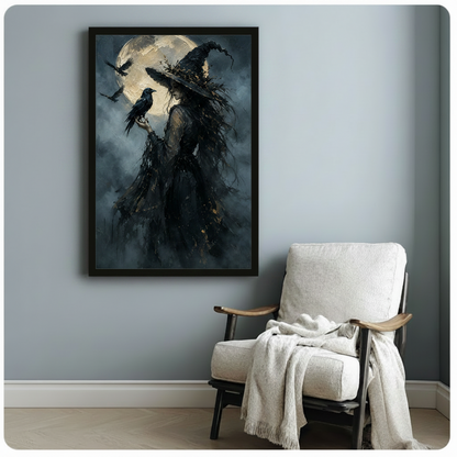 Dark Witch Raven Moon Canvas Wall Art