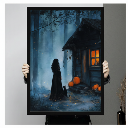 Halloween Witch Forest Framed Canvas Wall Art