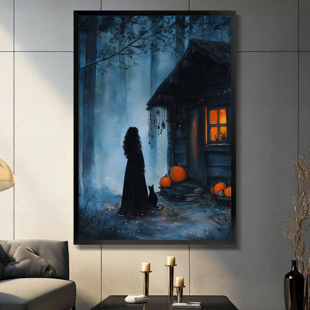 Halloween Witch Forest Framed Canvas Wall Art
