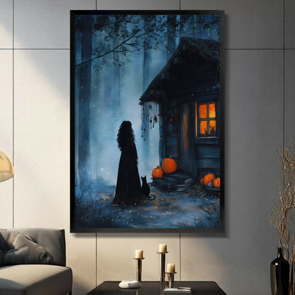 Halloween Witch Forest Framed Canvas Wall Art