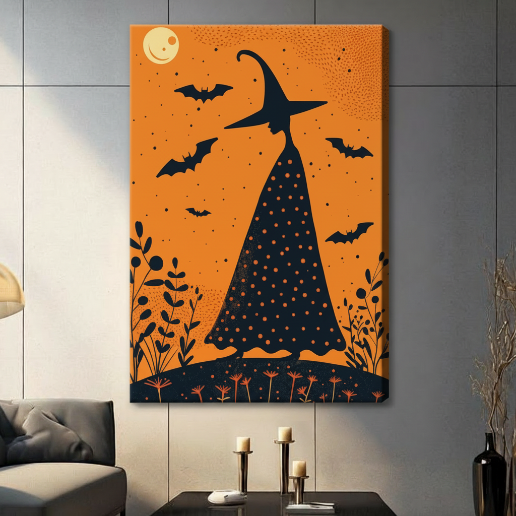 Retro Halloween Witch Silhouette Canvas Art Wall Art
