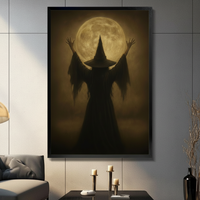 Gothic Witch Full Moon Silhouette Canvas Art Wall Art