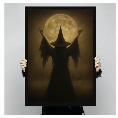 Gothic Witch Full Moon Silhouette Canvas Art Wall Art