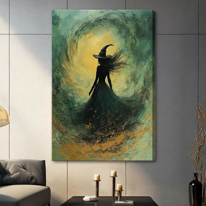 Gothic Witch Swirl Green Gold Canvas Wall Art