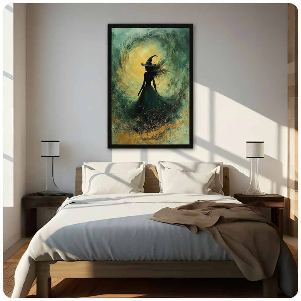 Gothic Witch Swirl Green Gold Canvas Wall Art