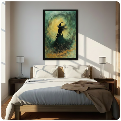 Gothic Witch Swirl Green Gold Canvas Wall Art