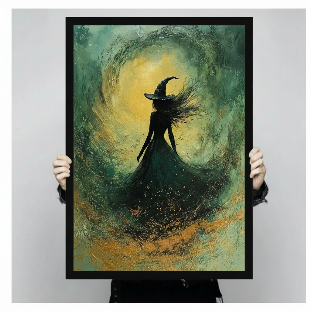Gothic Witch Swirl Green Gold Canvas Wall Art